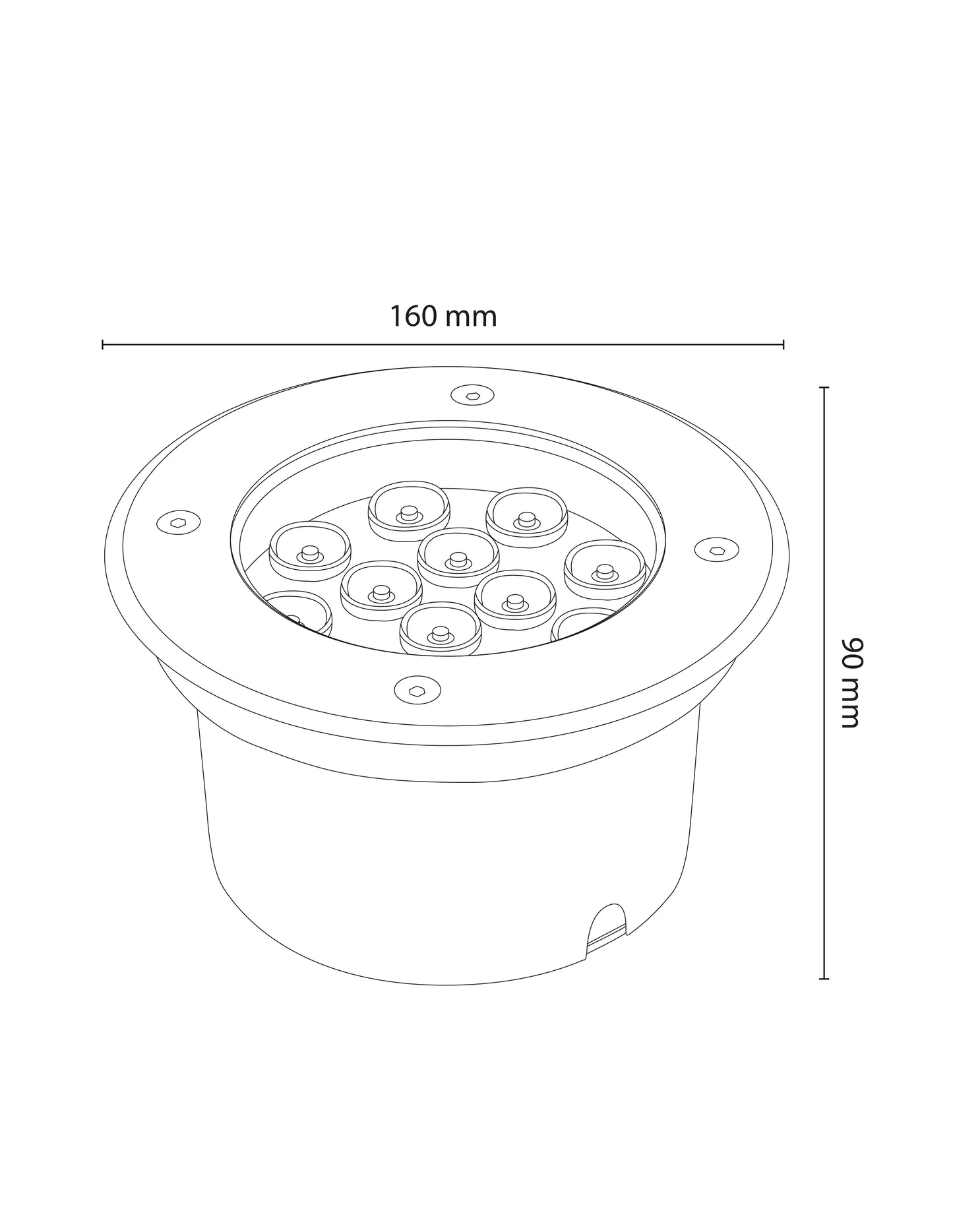 LUMINARIA EMPOTRADA A PISO LED 12W 3000K 85-265V 30° IP67 2KV IK08