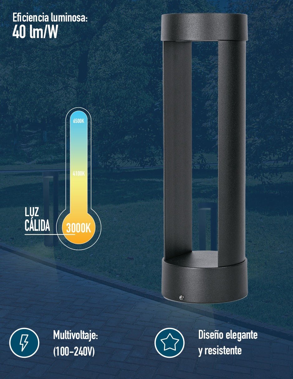 LUMINARIO TIPO BOLARDO 9W 3000K 100-240V 35CM CILINDRO