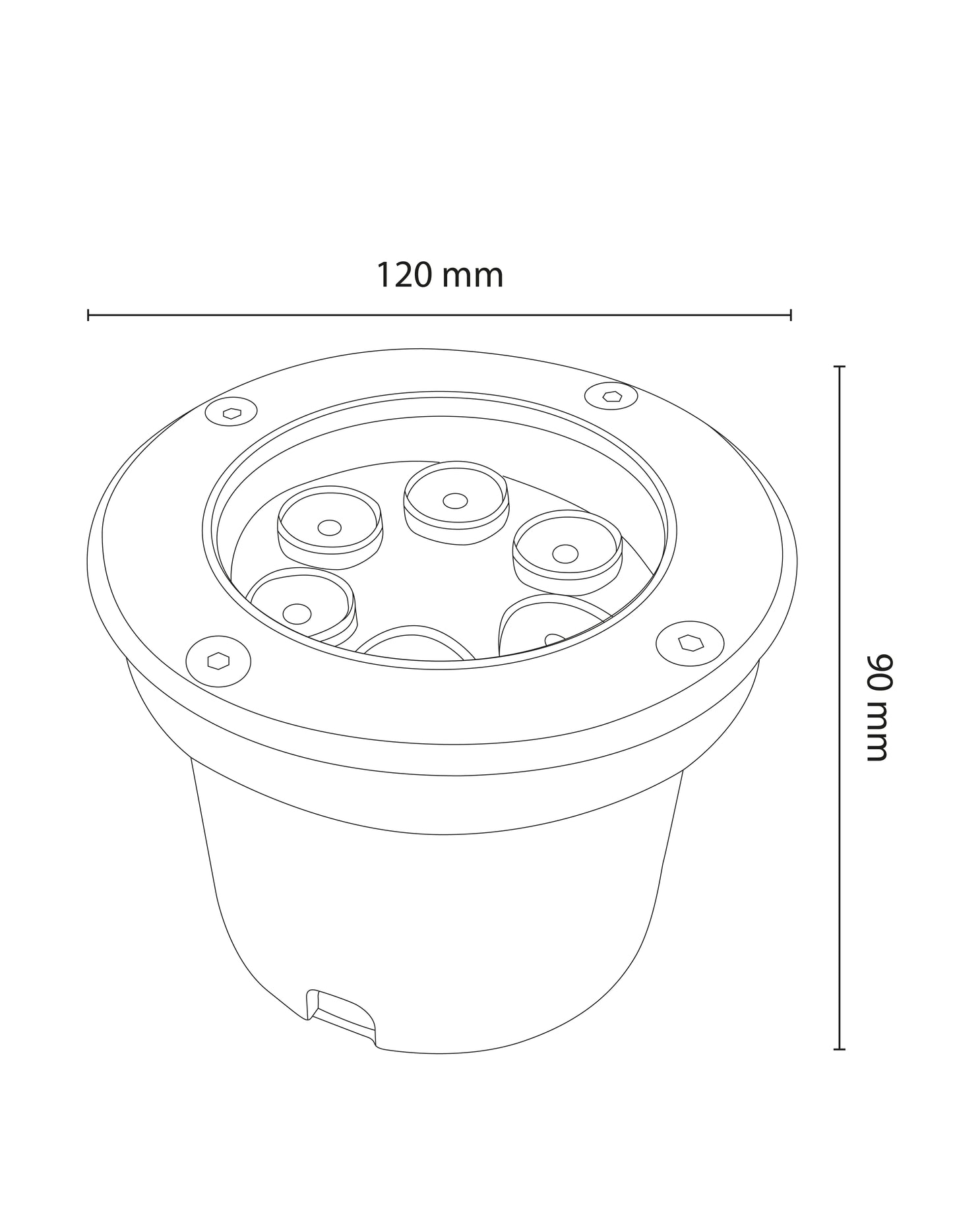 LUMINARIA EMPOTRADA A PISO LED 6W 3000K 85-265V 30° IP67 1.5KV IK08