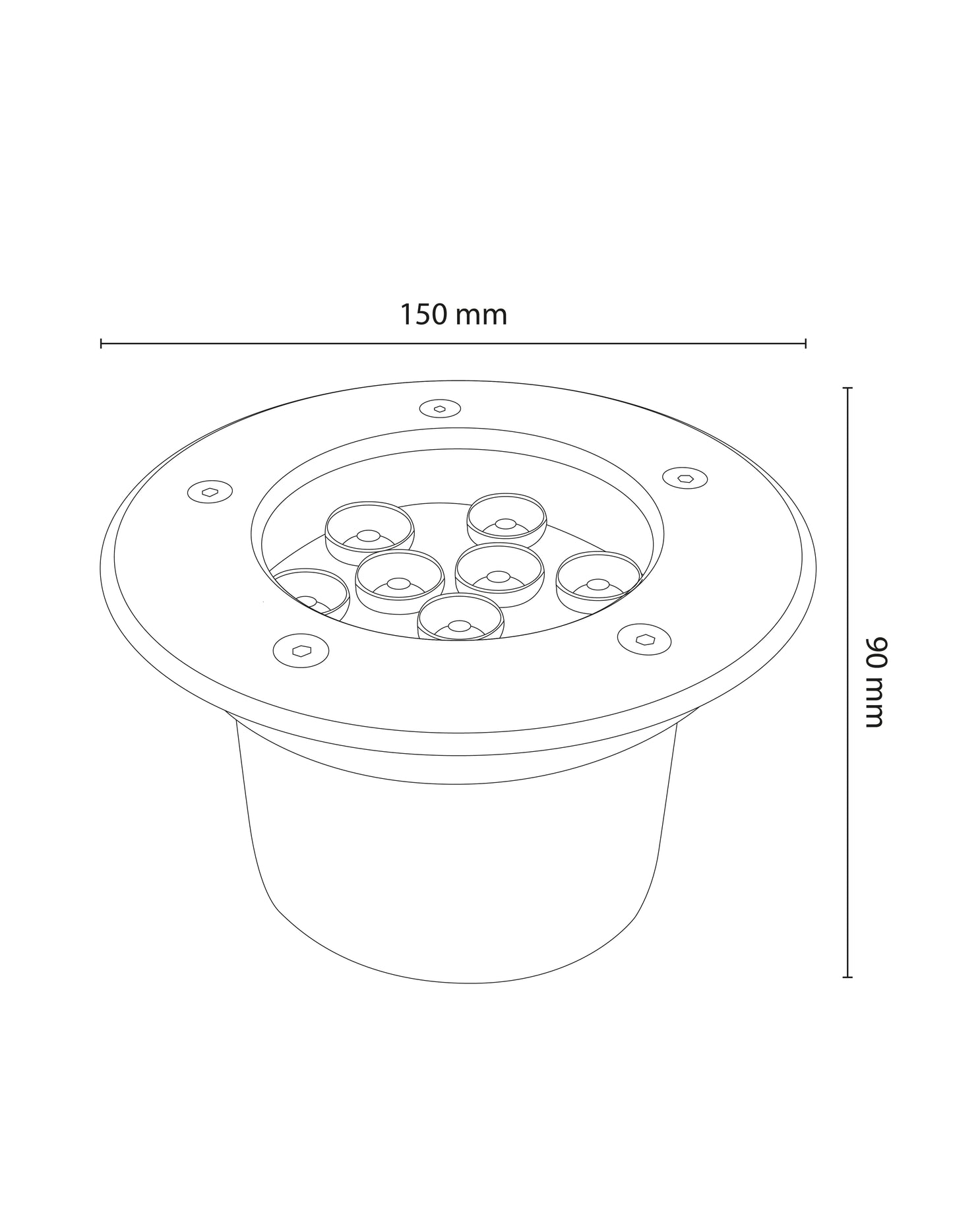 LUMINARIA EMPOTRADA A PISO LED 9W 3000K 85-265V 30° IP67 2KV IK08