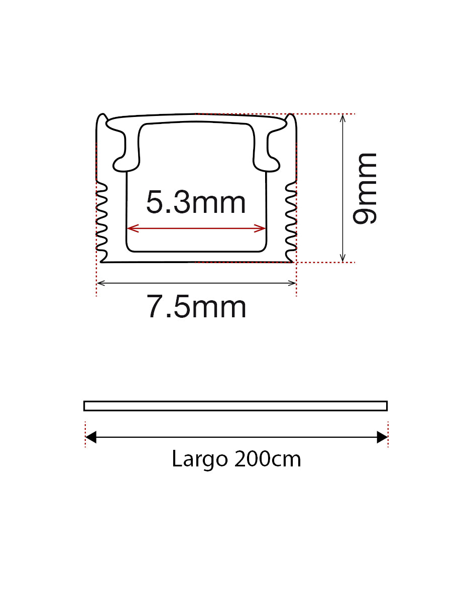 PERFIL DE ALUMINIO DE SOBREPONER 5.3mm